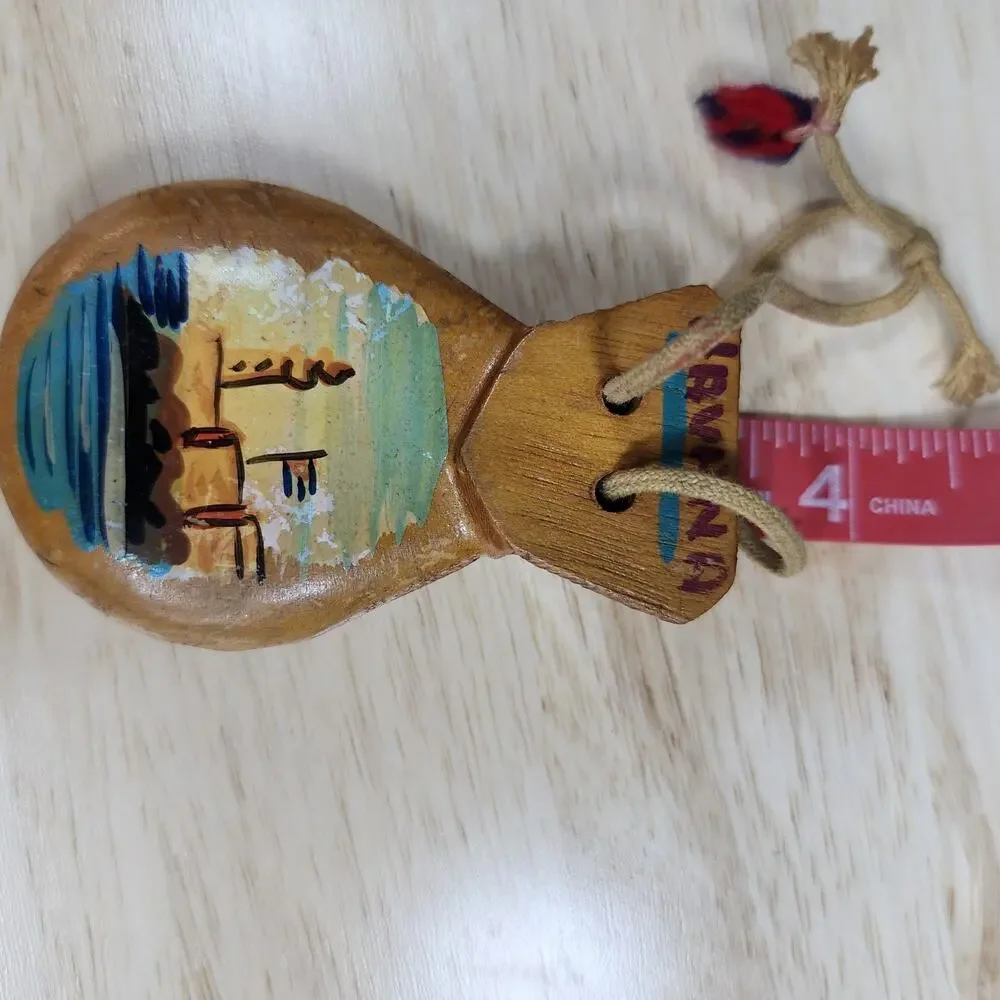 Vintage Havana Cuba Wooden Castanets Clappers Hand Painted Souvenir Folk Instrum